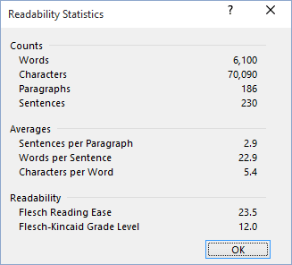 display readability statistics in Word 2016