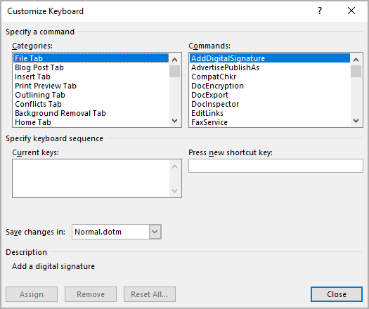 keyboard shortcut to insert comment in word 2010