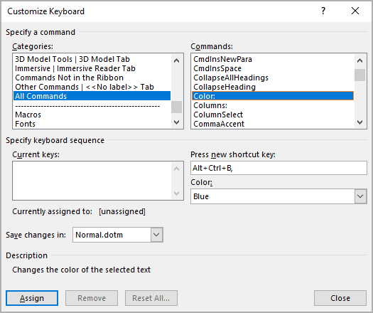 keyboard shortcuts for word 2017