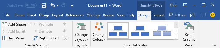 SmartArt Tools in Word 2016