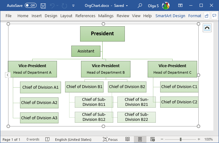 Using the Organizational Chart Tool - Microsoft Word 365