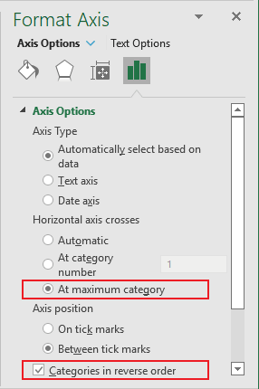 Reverse order in Format Axis pane Excel 365