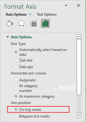 Format Axes - On tick marks in popup Excel 365