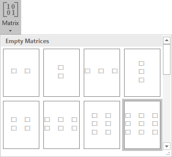 3x3 Matrix in equations Word 2016