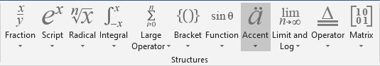 Accent button in Equation Word 2016