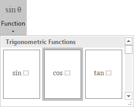 Cosine Function in equations Word 2016