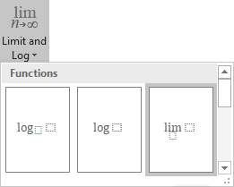 Limit structure in Limit and Log formulas Word 2016