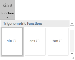 Sine Function in equations Word 2016