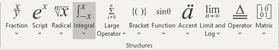 Integral button in equations Word 365