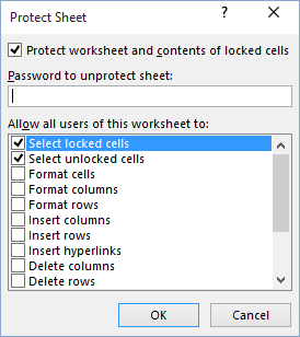 Protect Excel Spreadsheet Options Microsoft Excel 2016