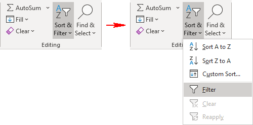 Filter in Excel 365