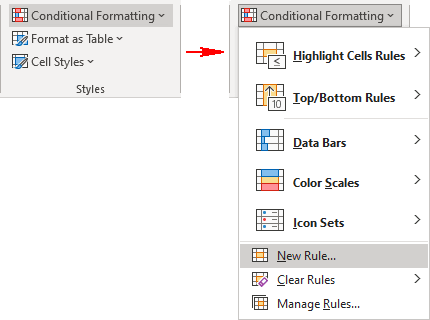 where is the new rule option on excel for a mac