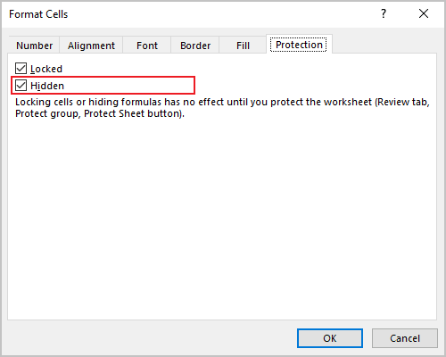 Protection, Hidden cells in Excel 365