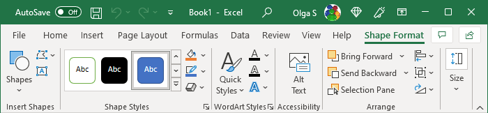 Shape Format tab in Excel 365