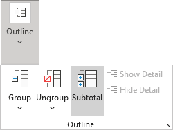 Subtotal button in Excel 365