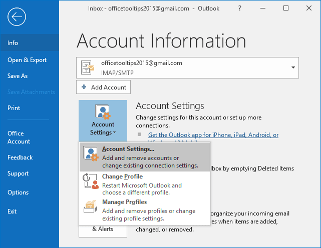 how to add another email account to outlook 2016