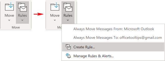 create a rule in outlook to move emails to folder