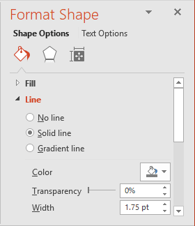 Line Color in Format Shape pane in PowerPoint 2016