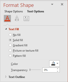 Text fill in Format Shape pane PowerPoint 365