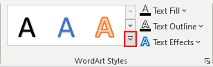 WordArt More button in PowerPoint 365