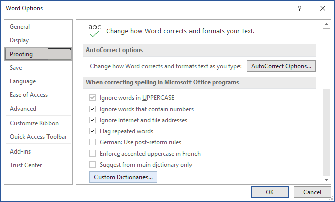 how to create a new custom dictionary in word