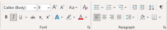 Font and Paragraph groups in Word 365