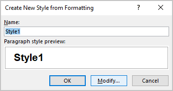 Create New Style from Formatting dialog box in Word 365