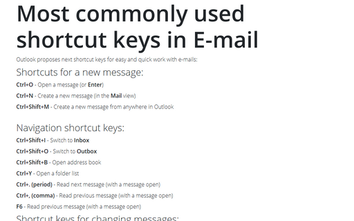 shortcut key for sending mail
