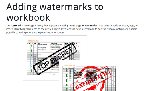 Adding watermarks to workbook