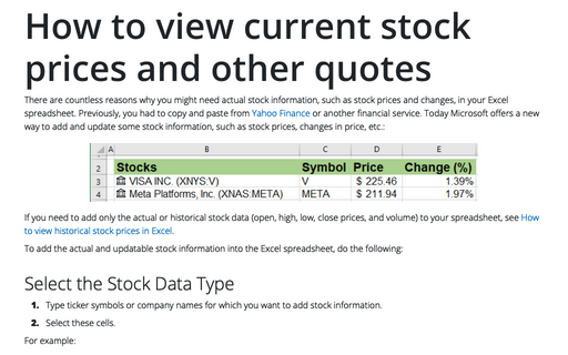 excel for mac stock quotes