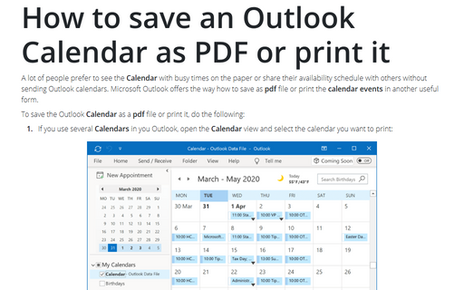 export outlook calendar to pdf