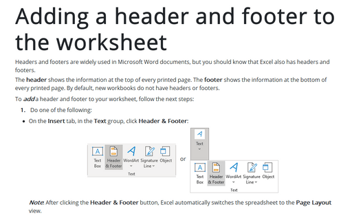 Adding A Header And Footer To The Worksheet Microsoft Excel 16